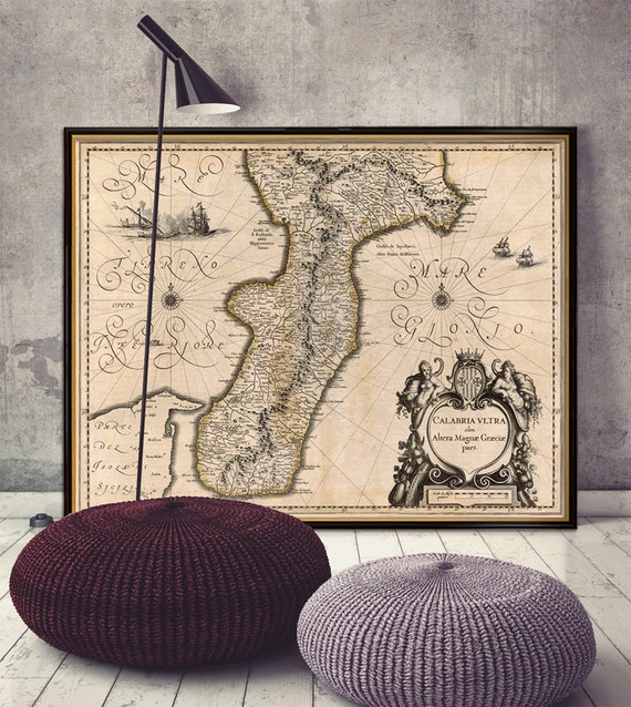 Antique map of Calabria  - Fine print, available on paper or canvas
