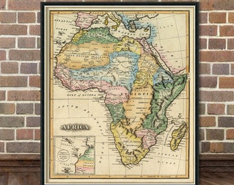 Ancienne carte de l'Afrique - reproduction de carte de l'Afrique - impression d'archives restaurée de carte vintage sur papier ou toile