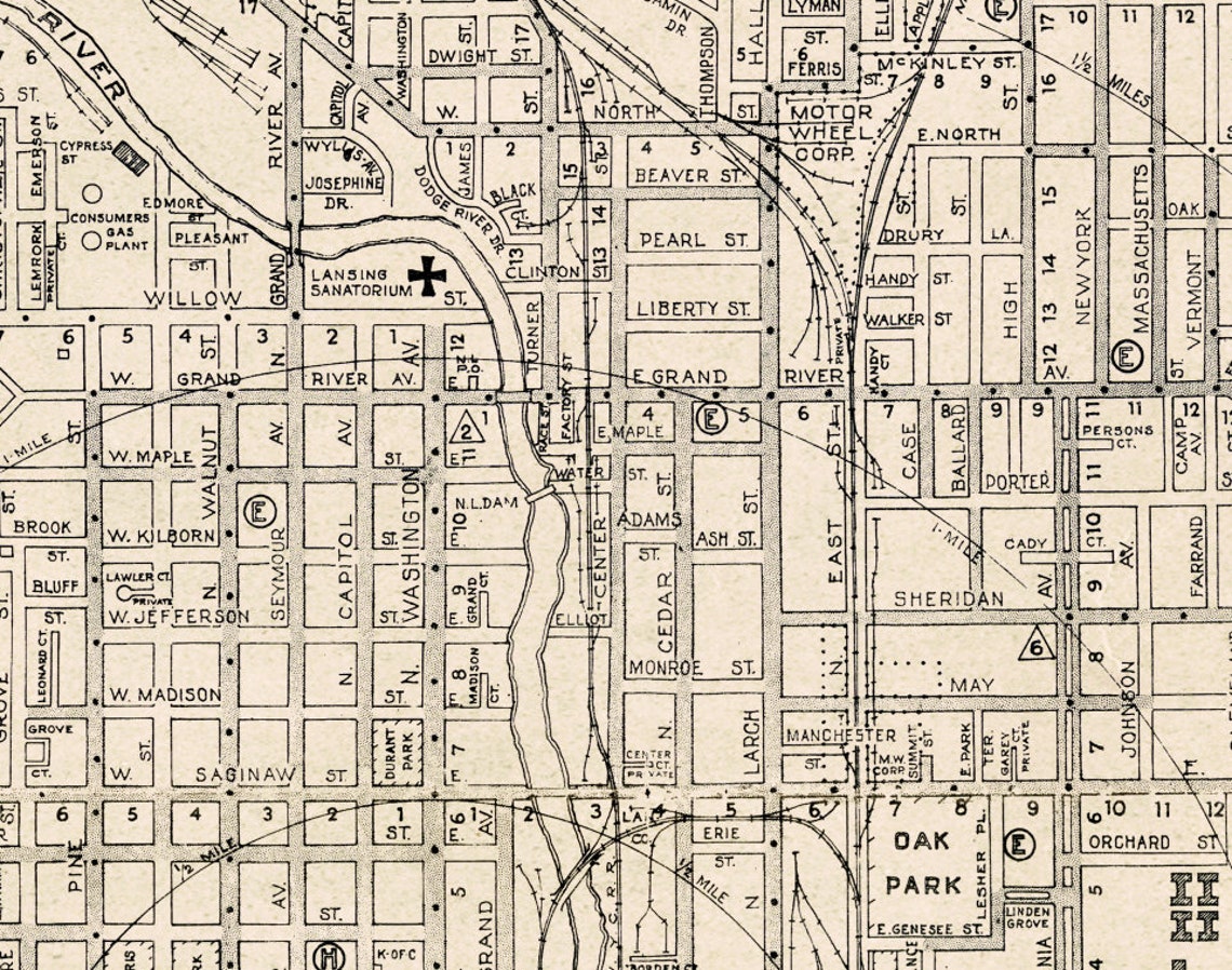 Lansing and East Lansing Old Map Large City Plan Restored Etsy