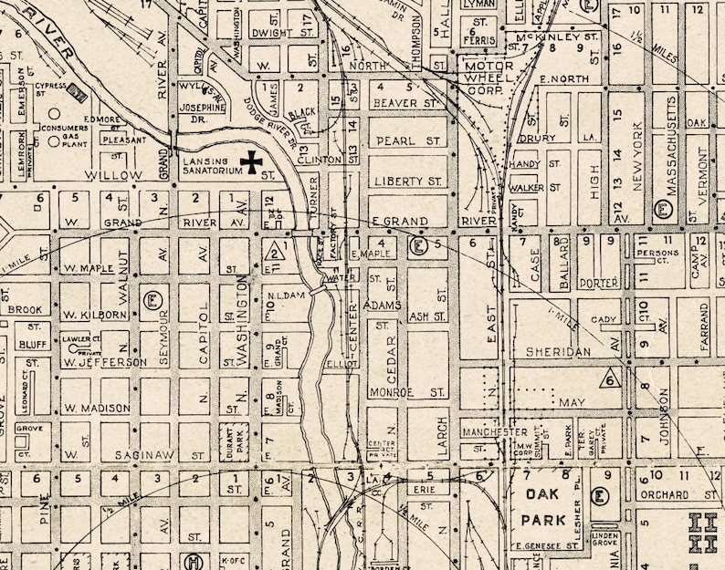Lansing and East Lansing Old Map Large City Plan Restored Etsy