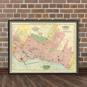 Carte de Montréal - carte vintage de Montréal - reproduction de carte de Montréal - impression de carte ancienne sur papier ou sur toile mate