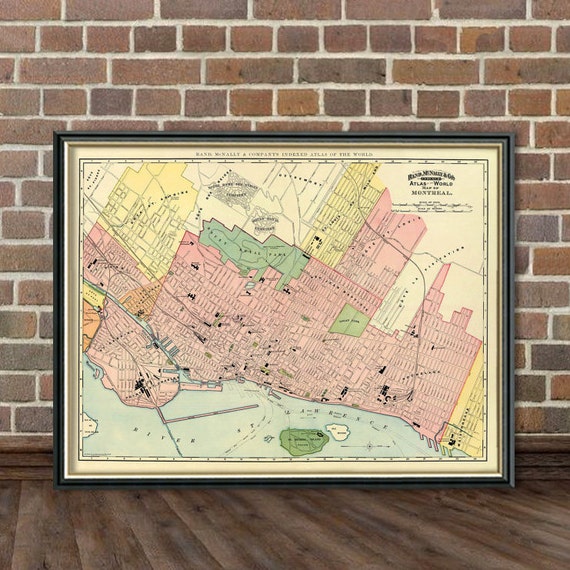 Montreal map - Vintage map of Montreal - Montreal map reproduction - old map fine print on paper or matte canvas