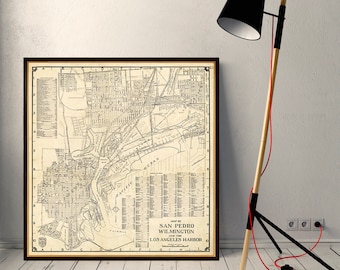 Map of San Pedro, Wilmington and Los Angeles Harbor - Large wall map print on paper or canvas