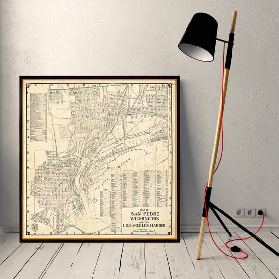 Map of San Pedro, Wilmington and Los Angeles Harbor - Large wall map print on paper or canvas