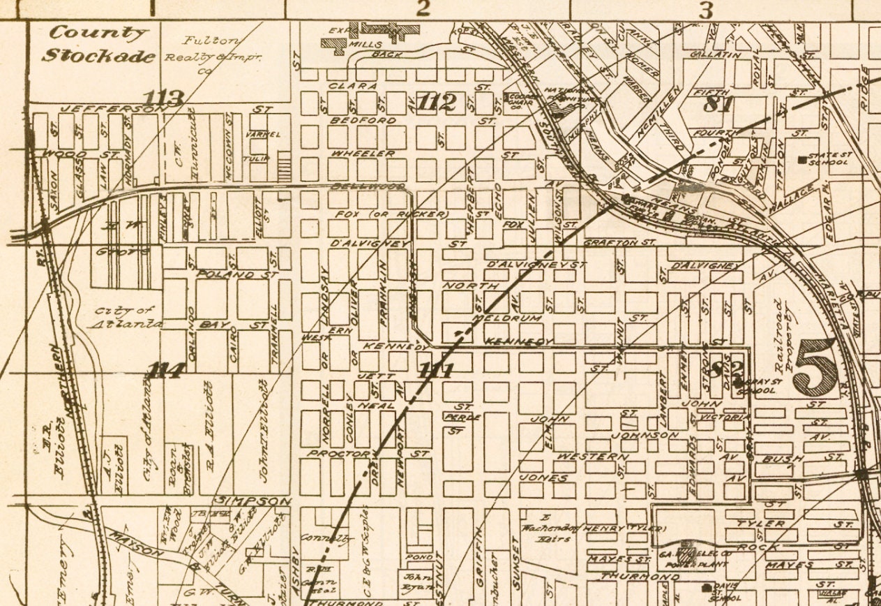 Map of Atlanta - old map with a wonderful patina, available on paper or ...