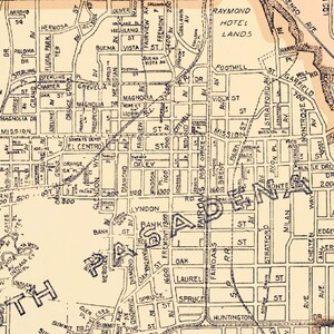 Vintage map of Pasadena, mid century city plan, wall map, restoration style house decor, map print gift idea image 3