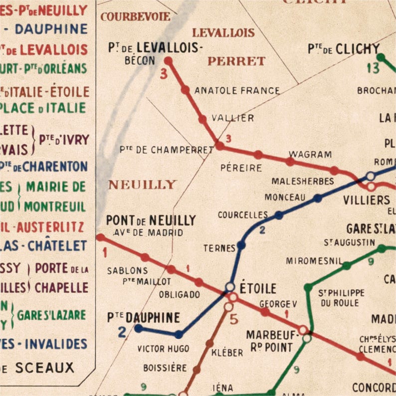 Paris Metro Map Print | Métro Plan Officiel Du Réseau | Vintage Subway ...