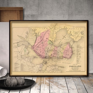Mapa antiguo de Portland - Impresión de mapa de la ciudad - Reproducción de archivo de mapas de Portland en papel o lienzo
