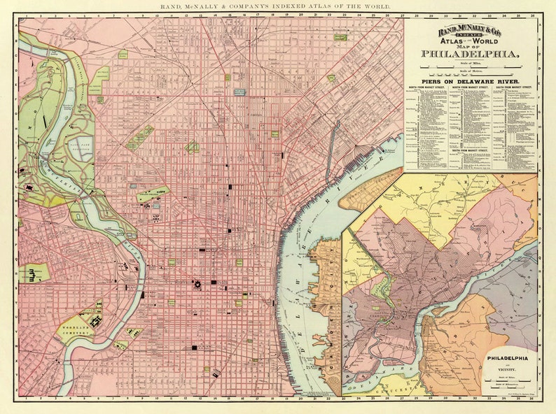 Map of Philadelphia Old map restored A vintage map for wall decoration Giclee reproduction on paper or canvas image 2