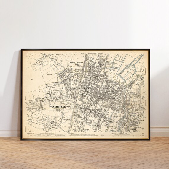 Winchester (UK) historical map, old city plan of Winchester, large poster map, house decor