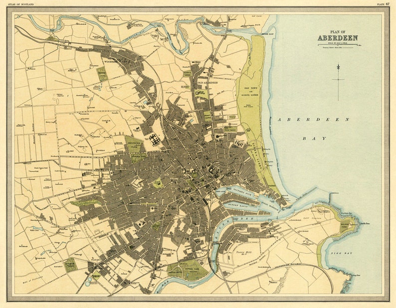 vintage map of aberdeen wall city map aberdeen map print etsy