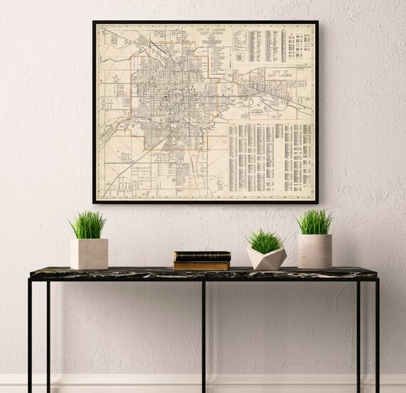 Lansing and East Lansing old map - Large city plan restored - Historical map print on paper or canvas