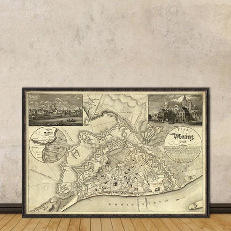 Old map of Mainz Alte Karte von Mainz Vintage city plan fine reproduction on paper or canvas image 1