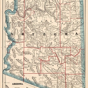 Arizona map Old map of Arizona fine print, large wall map, retro map, grad gift image 2