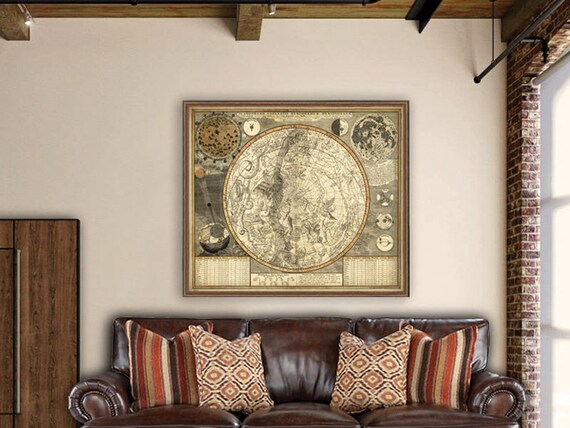 Celestial map - Astrology map poster - Large constellation map reproduction on paper or canvas