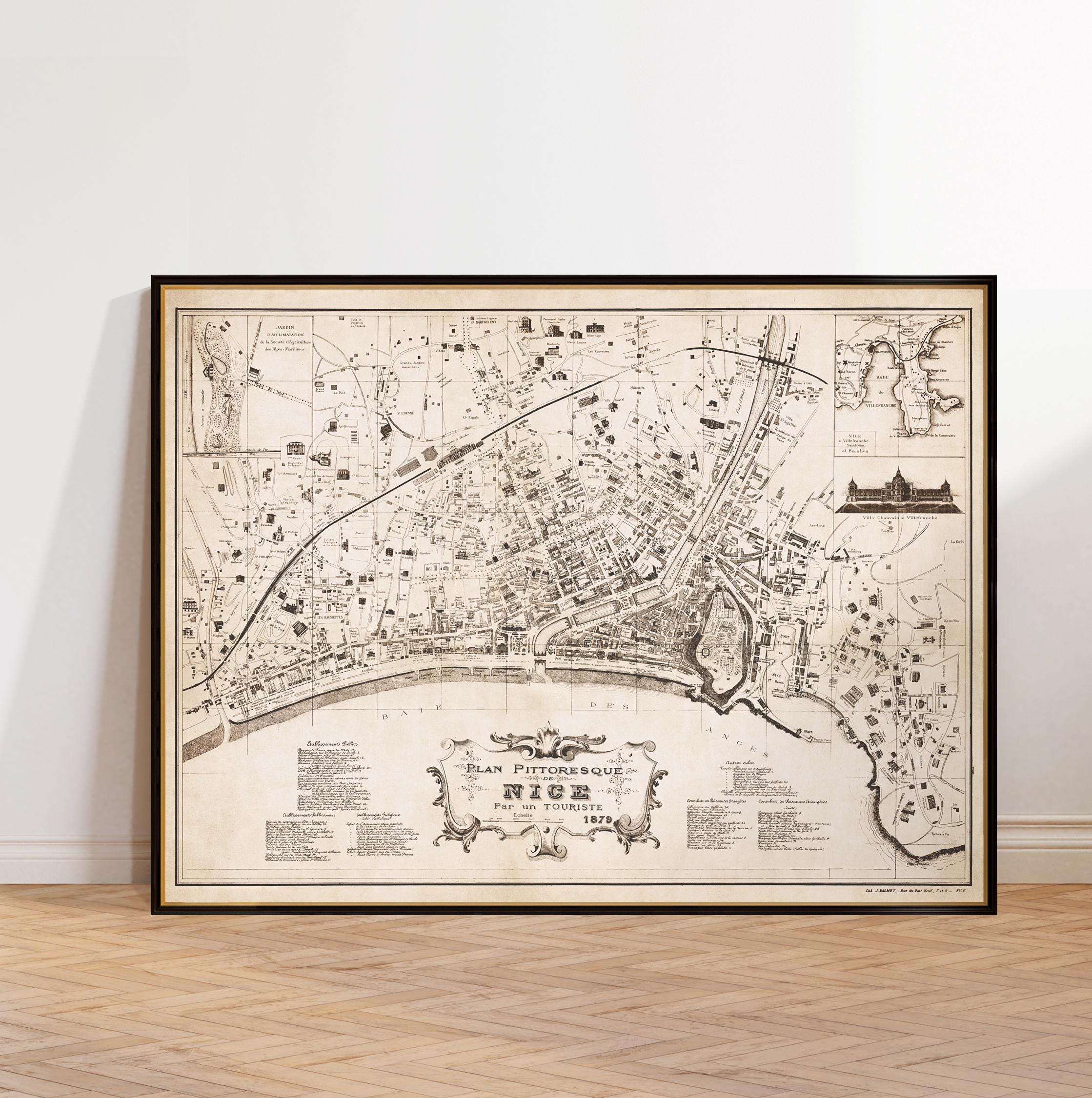 ニースの地図 - ニースの古地図 - 紙またはキャンバスに印刷され