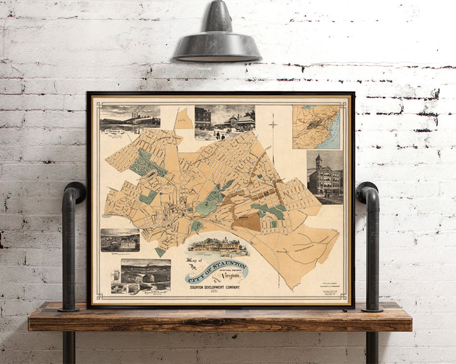 Staunton map Old map restored City of Staunton fine reproduction