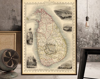 Ceylon map  - Sri Lanka map - - Old map fine print on paper or canvas