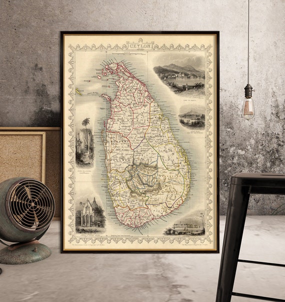 Ceylon map  - Sri Lanka map - - Old map fine print on paper or canvas