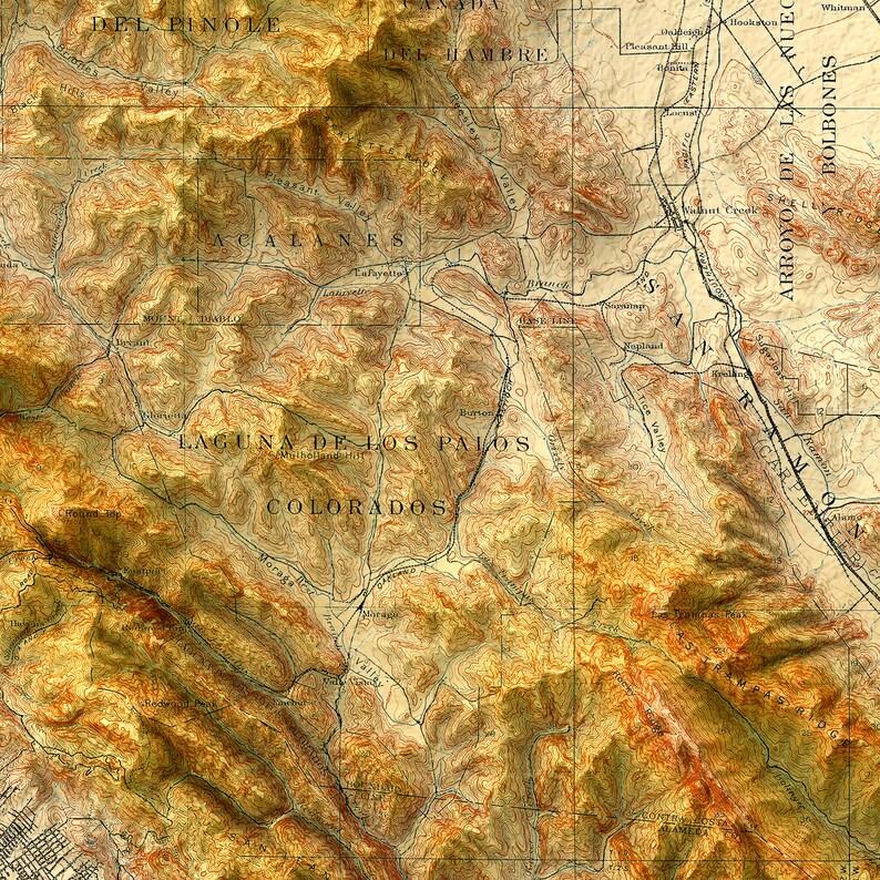 Carte topographique de la baie de San Francisco, qui redonne vie à d'anciennes cartes en ajoutant un effet de relief ombré image 4