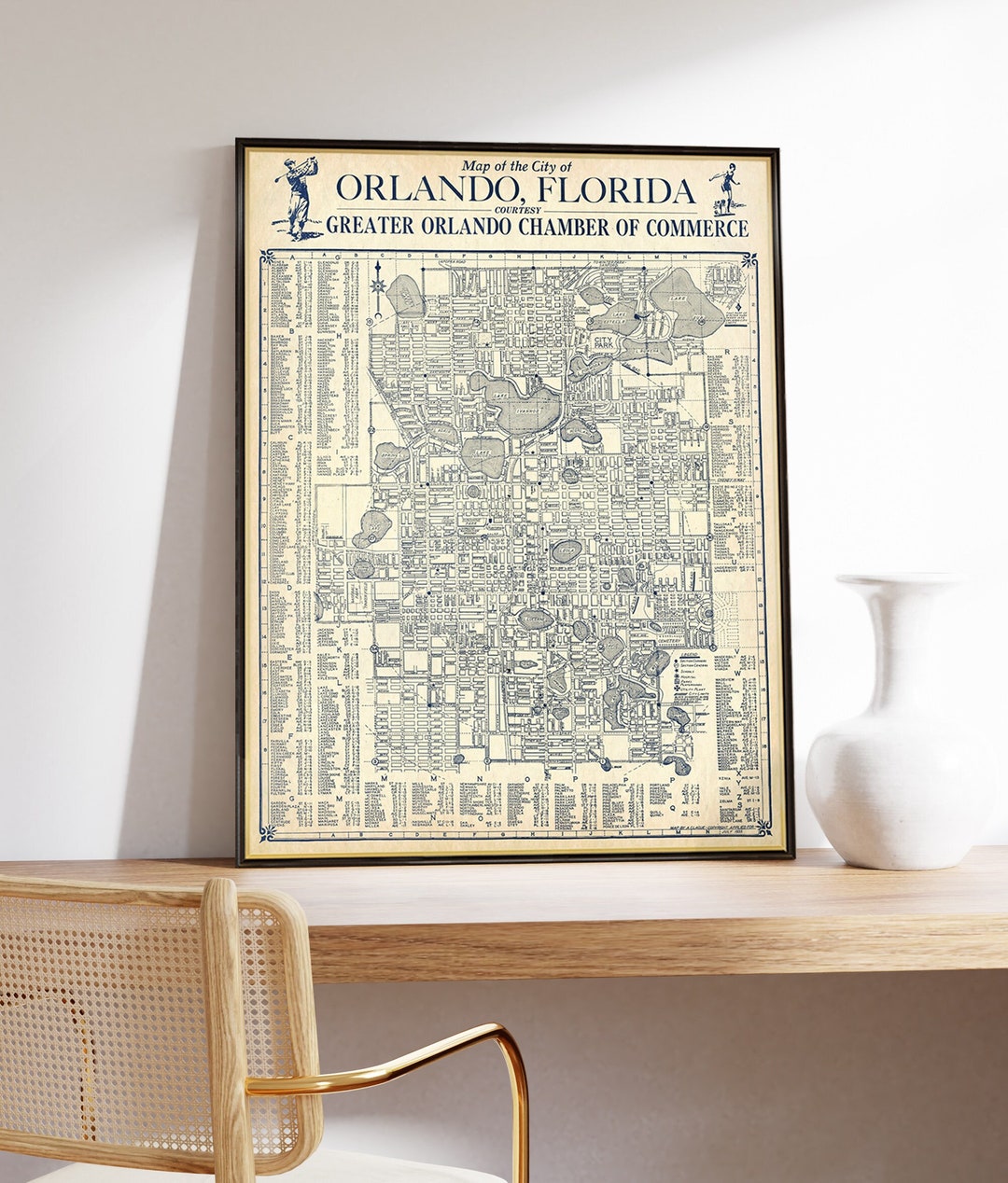 Orlando Map, Vintage Map of Greater Orlando, Minimalist Style Decor ...