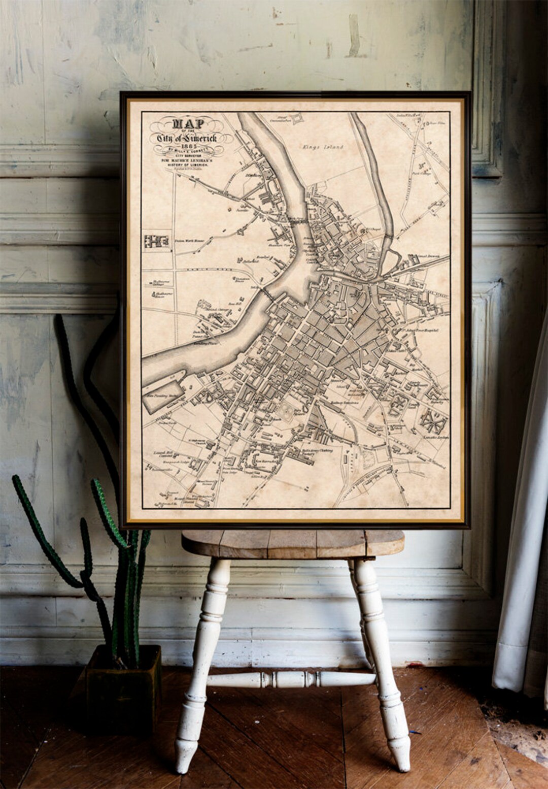 Limerick Map Old Map of Limerick Fine Archival Print on Paper or Canvas