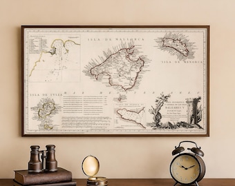Balearic Islands Antique Map | Mallorca Menorca Ibiza Vintage Print | Historical Spanish Cartography Art