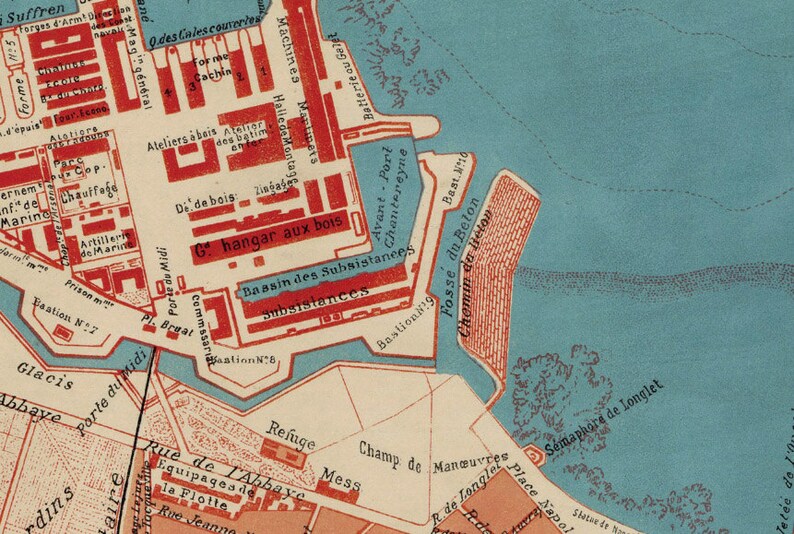 Cherbourg map Old map of Cherbourg print La carte de | Etsy