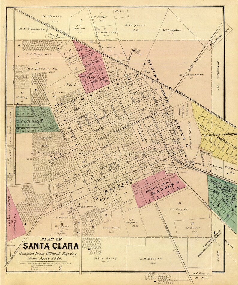 Santa Clara Map Vintage Map of Santa Clara Restored Fine Etsy