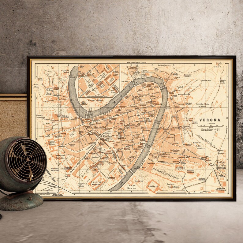 Verona Map Vintage Map of Verona Archival Reproduction on Etsy