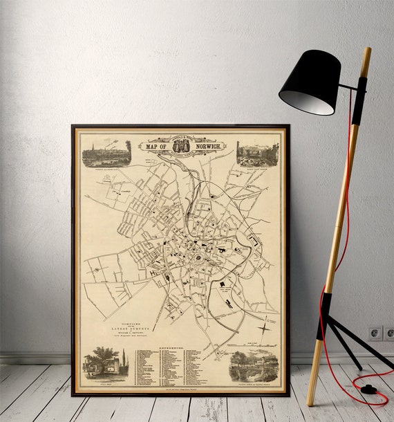 Old map of Norwich  - Fine giclee reproduction on canvas or paper