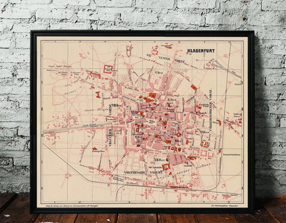 Klagenfurt old map print on paper or canvas