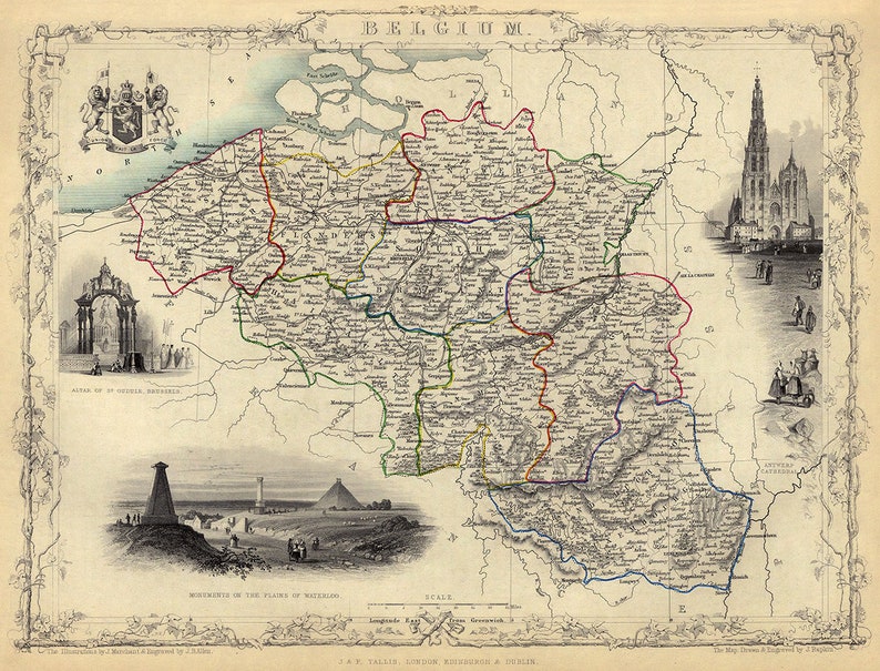 Belgium map, old map restored, vintage city plan, wall art decor, Belgium in 19th century image 2