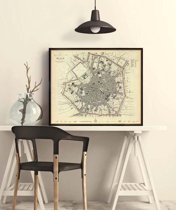 Milan map - Vintage map of Milan - fine reproduction -  Mappa di Milano, fine print on paper or canvas