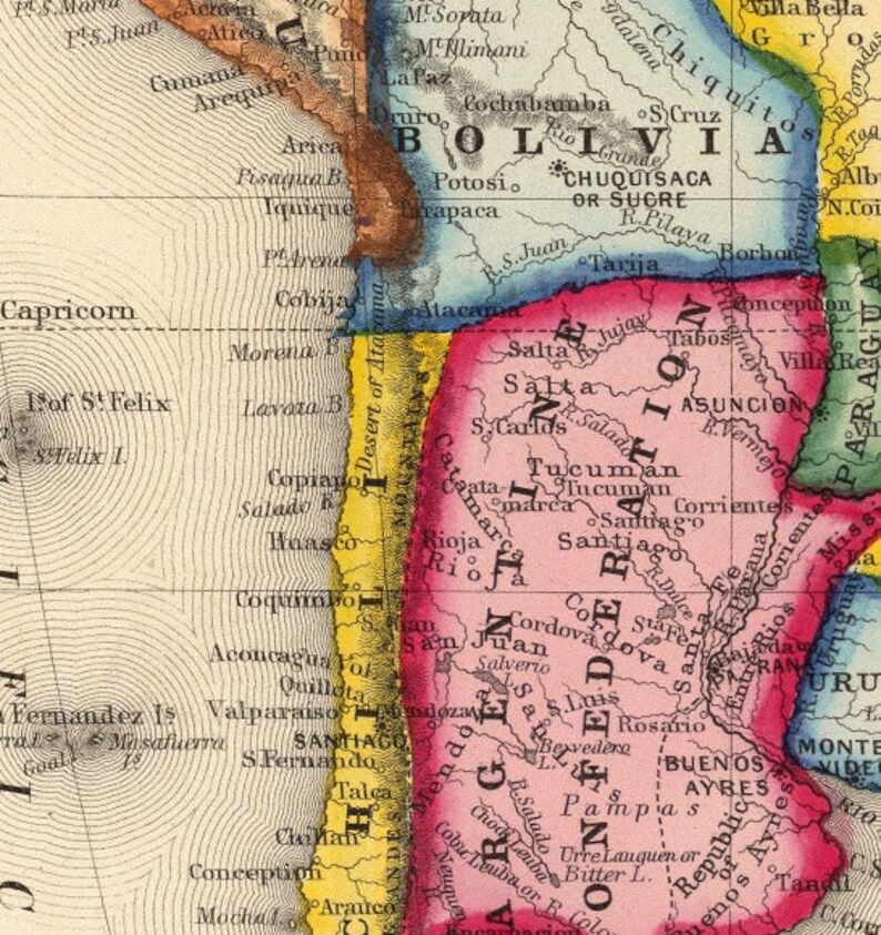 South America map   Old map of South America  Archival print image 2