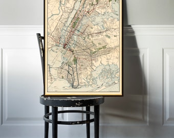 Vintage map of New York subway from 1914 - Large wall map, retro map,  NYC poster, Manhattan decor