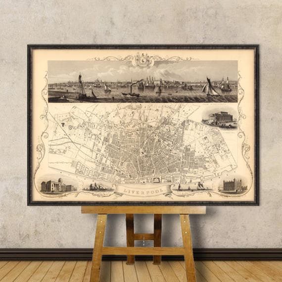 Old map of Liverpool - Large map of Liverpool - up to 35 x 50" - Fine print on paper or canvas