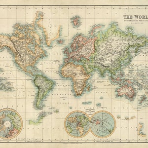 World map Old map of the world restored Wall maps World map archival print on paper or canvas image 3