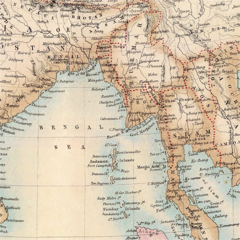 Antiker Asienatlas aus dem 19. Jahrhundert | Historischer Kartendruck | Vintage-Wandkunst Bild 4