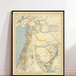 Lebanon map - Syria map - Historical map print on paper or canvas