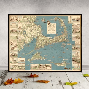 Cape Cod Karte - Alte dekorative Karte - Vintage Kartenreproduktion auf Papier oder Leinwand