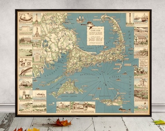 Cape Cod map - Old decorative map - Vintage map reproduction on paper or canvas