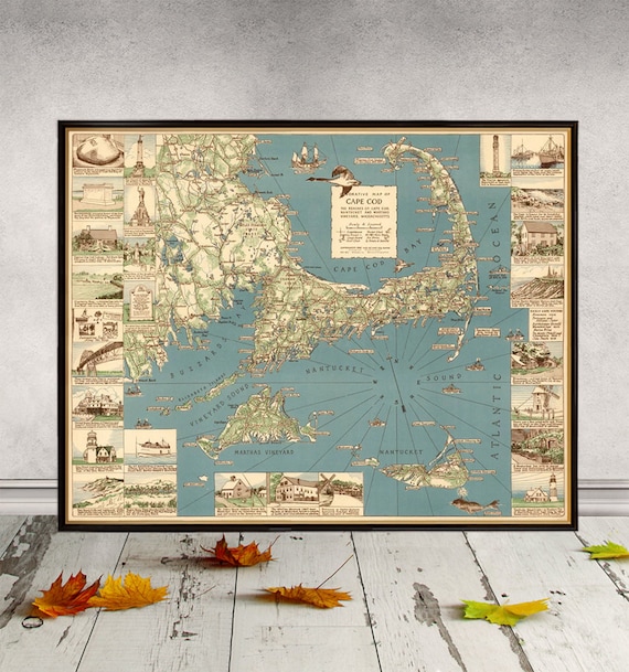 Cape Cod map - Old decorative map - Vintage map reproduction on paper or canvas