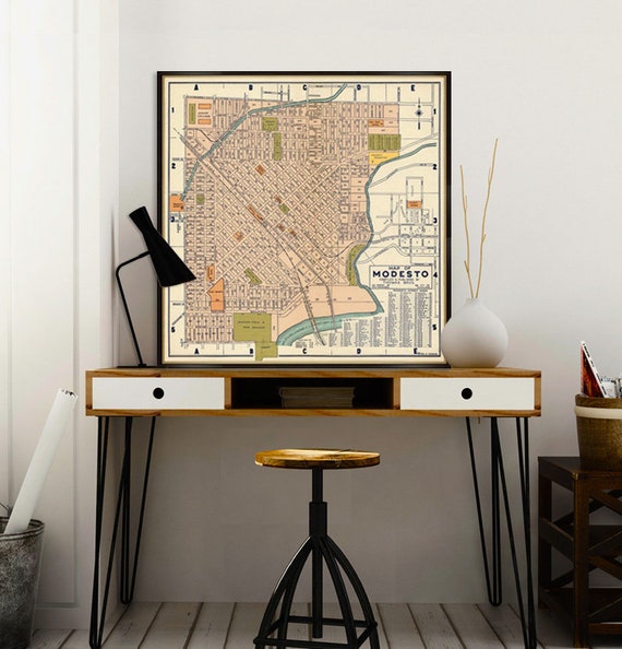 Old map of Modesto - Vintage city plan restored - Fine print on paper or canvas