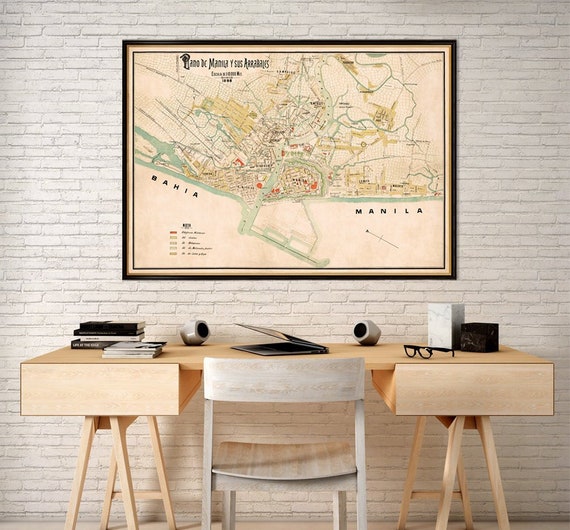 Manila map - Vintage map of Manila and suburbs - fine print - Old map reproduction on paper or canvas