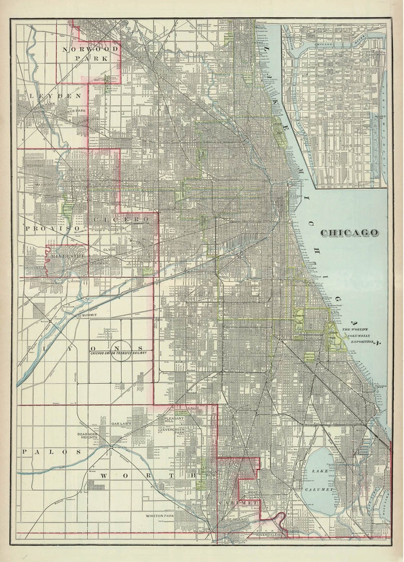 Map of Chicago Antique Chicago City Map Print Large Format - Etsy