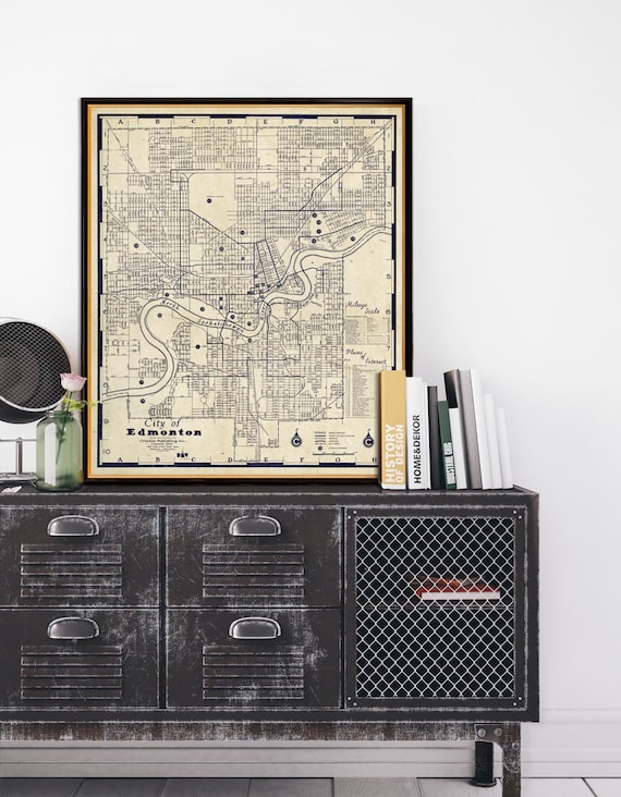 Edmonton map - Vintage map of Edmonton, wall map print on fine coated paper or canvas