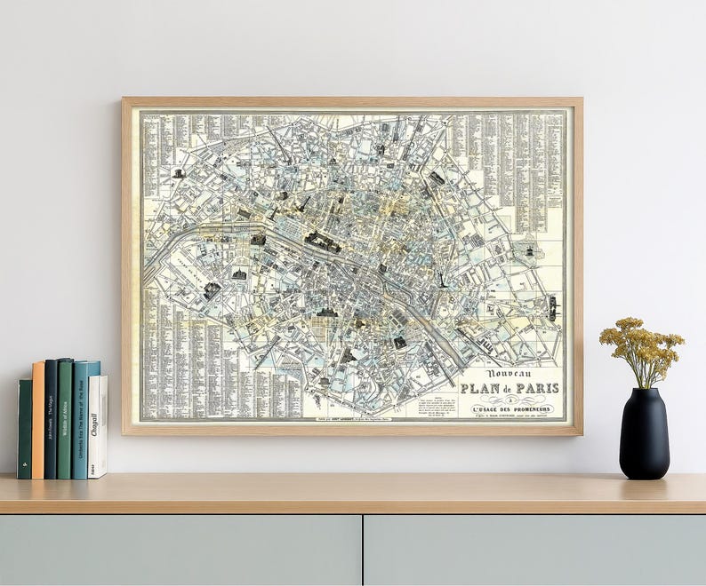 Paris Old Map| Vintage 19th-century City Plan | Cartography Art Print ...