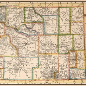 Carte du Wyoming - carte d'état vintage du Wyoming - disponible sur papier ou toile image 3