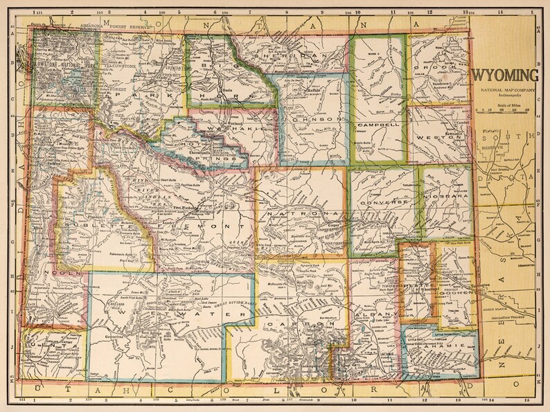 Carte du Wyoming - carte d'état vintage du Wyoming - disponible sur papier ou toile image 3